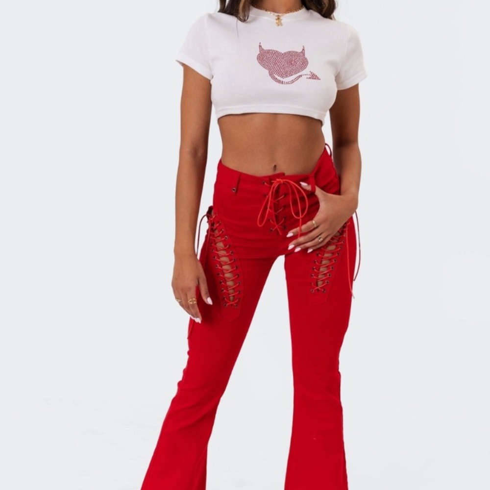 Edikted Red Flare Pants- Size XL